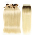 1 बी / 613 ब्राजील के सीधे बाल बुनाई बंडलों के साथ बंद गोल्डन रंग